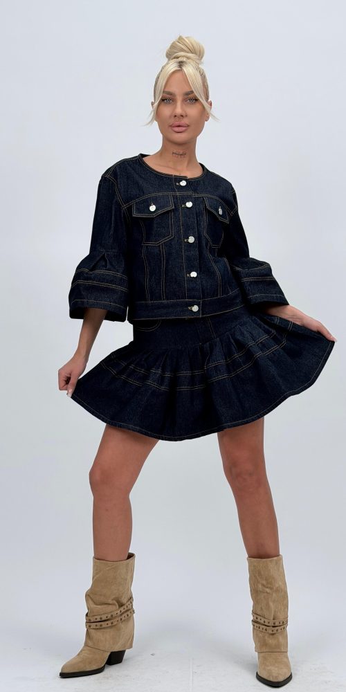 Set din denim jachetă și fustă