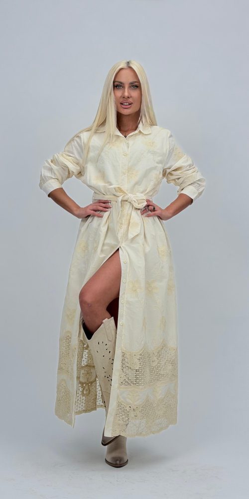 Rochie lungă din bumbac cu broderie