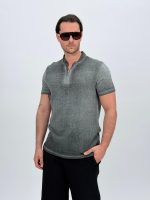 Tricou din in cu guler tunică și nasturi - imagine 5