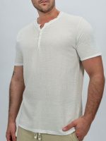 Tricou din in cu guler tunică - imagine 8