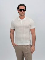 Tricou polo din tricot subțire cu model torsade - imagine 5