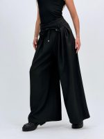 Pantalon wide leg cu șnur și floare - imagine 7