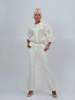 Pantalon office evazat cu curea