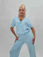 Set din tricot cardigan cu mânecă scurtă și pantalon - imagine 18