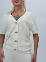 Set din tricot cardigan cu mânecă scurtă și pantalon - imagine 5