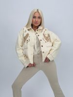 Jachetă crem din denim cu broderie - imagine 2