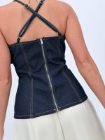 Top din denim cu fundă - imagine 5