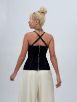 Top din denim cu fundă - imagine 4