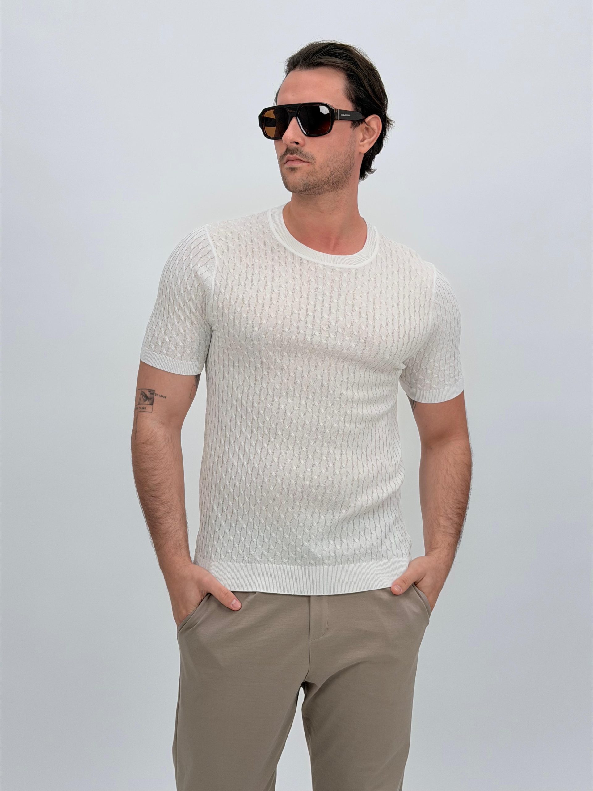 1b5796fd-75cb-436a-b121-660f03f58784 Tricou din tricot cu model torsade - imagine 1