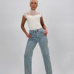 Jeans | Blug albastru drept cu ștrasuri