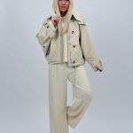 Jachetă din fâș oversized cu glugă detașabilă