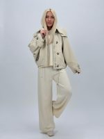 Jachetă din fâș oversized cu glugă detașabilă