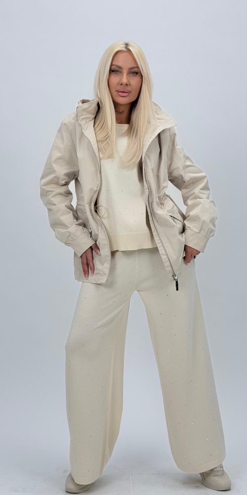 Jachetă din fâș cu fermoar și glugă detașabilă