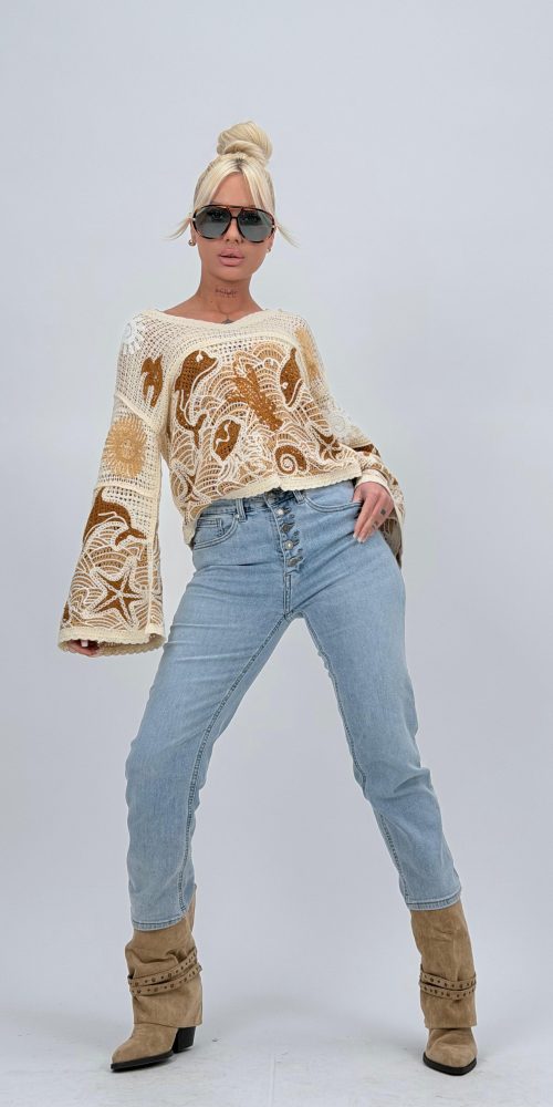 Jeans | Blug Wide leg drept cu butoni argintii