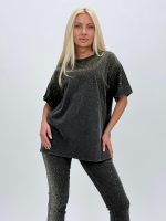 Tricou din bumbac oversized cu ștrasuri - imagine 2