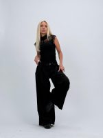Pantalon wide leg cu pense și cordon - imagine 14