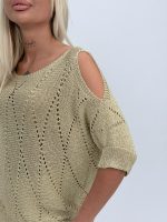 Bluză din tricot cu lurex și decupaj la umăr - imagine 3