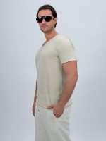 Tricou din in cu decolteu în V și nasturi - imagine 7