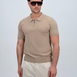 Tricou polo din tricot subțire cu fermoar