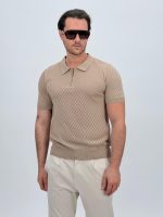 Tricou polo din tricot subțire cu fermoar