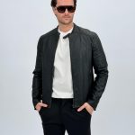 Jachetă din ecopiele cu guler tunică