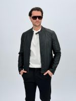 Jachetă din ecopiele cu guler tunică