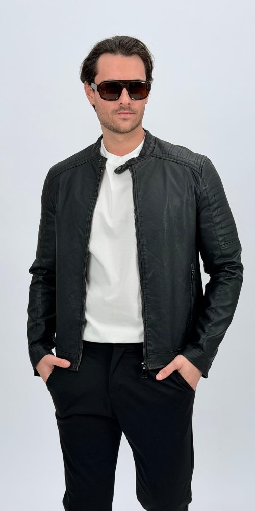 Jachetă din ecopiele cu guler tunică