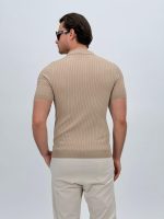 Tricou polo din tricot subțire cu model torsade - imagine 3
