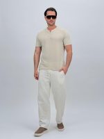 Tricou din in cu guler tunică - imagine 5