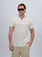 Tricou din in cu guler tunică și nasturi - imagine 2