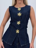 Set din denim vestă cu butoni și pantalon - imagine 5