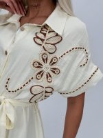 Rochie lungă tip cămașă cu broderie - imagine 5