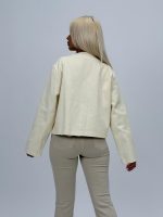 Jachetă crem din denim cu guler tunică - imagine 5