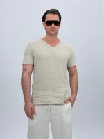 Tricou din in cu decolteu în V și nasturi - imagine 6