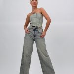 Jeans | Blug Wide leg cu închidere asimetrică
