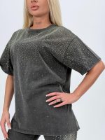 Tricou din bumbac oversized cu ștrasuri - imagine 3