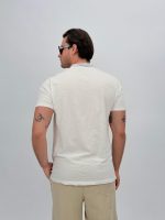 Tricou din in cu guler tunică și nasturi - imagine 4