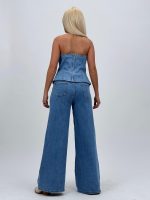 Set din denim top cu butoni și pantalon - imagine 6