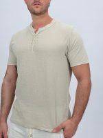 Tricou din in cu guler tunică - imagine 3