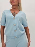 Set din tricot cardigan cu mânecă scurtă și pantalon - imagine 19