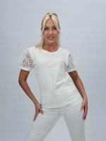 Tricou din bumbac cu ștrasuri și mâneci din tulle