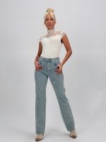 Jeans | Blug albastru drept cu ștrasuri - imagine 2