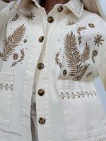 Jachetă crem din denim cu broderie - imagine 5