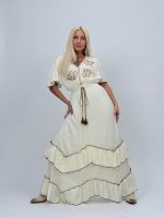 Rochie lungă cu decolteu în V și broderie - imagine 3