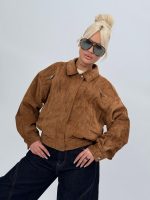 Jachetă bomber cu aspect de piele întoarsă - imagine 3