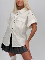 Cămașă oversized cu buzunar la piept - imagine 8