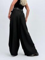 Pantalon wide leg cu pense și curea lată - imagine 4