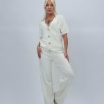 Set din tricot cardigan cu mânecă scurtă și pantalon
