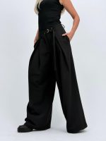 Pantalon wide leg cu pense și cordon - imagine 9