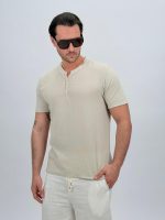 Tricou din in cu guler tunică - imagine 2